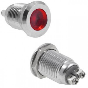 GQ12D-R, Антивандальная индикаторная лампа, цвет красный, 12-24В, 2А, посадочный диаметр М12, винтовое соединение
