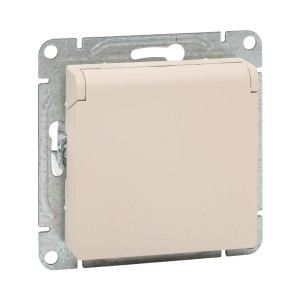 Механизм розетки, 16А, IP44, с заземлением, со шторками, c крышкой, кремовый Эпика EKF UP1-SOI-111-44