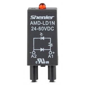 Модуль AMD-LD1N 24-250V DC, Модуль для реле, 24 - 60VDC, красный светодиод, диод (+А1/-А2), цвет: черный, для колодок: SRU, SKF14, SKC, SKB, STB, SRC*-E, SRB, GZT, GZM, GZS, GZMB, ES32