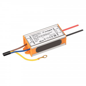 Блок питания ARPJ-SN-24350 (8W, 12-24V, 350mA) 045397, Источник тока с гальванической развязкой для уличных светильников и мощных светодиодов. Входное напряжение 100-240 VAC. Выходные параметры: 12-24 В, 350 mА, 8 Вт. PF >0.5. Герметичный металлический корпус IP 65. Габаритные размеры длина 68 мм, ширина 30 м