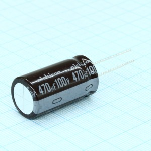 UPW2A471MHD, Конденсатор алюминиевый электролитический 470мкФ 100В  ±20% (16 х 31.5мм) радиальные выводы 7.5мм 1310мА 8000час 105°С автомобильного применения россыпь