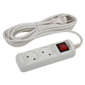 Удлинитель электрический U-2s-3m-2x1 без заземления c выключателем 2 розетки 3м ПВС 2x1мм2 10А Б0044047