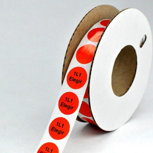 Маркировка круглая NPP-15/1-R, Маркировочная наклейка, для токоведущих шин и электрооборудования, диаметр 15 мм, цвет красный, Наклеек в ряду - 1, для принтера: RT200, RT230, в упаковке 1800 наклеек