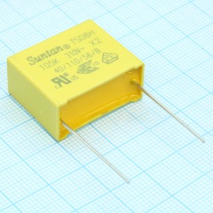 TS08H0A9105KBB0G0R, Пленочный помехоподавляющий конденсатор X2, 1uF ±10%, 310VAC, радиальные выводы с шагом 22.5mm, (26 x 12 x 21.5mm)