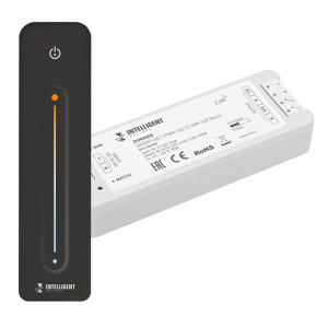 INTELLIGENT ARLIGHT Диммер SMART-SET-PWM-102-72-MIX-SUF Black (12-24V, 2x5A, ПДУ LINE, 2.4G) 036186, Комплект диммер с пультом для MIX светодиодной ленты (ШИМ). Питание/рабочее напряжение 12-24VDC, максимальный ток 5A на канал, 2 канала, максимальная мощность 120-240W. Габариты контроллера 97x33x18 мм, габариты пульта 139x36x11 мм. Держатель в комплекте.