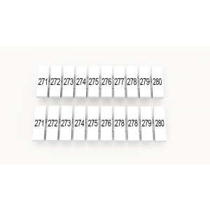 ZB3.5-10P-19-37Z(H), Маркировочные шильдики для клемм DS…, сечением 1,5 мм кв., центральная, 10 шильдиков нанесенные символы: 271-280, с вертикальным расположением, размер шильдика: 2,95х10,7 мм, цвет белый