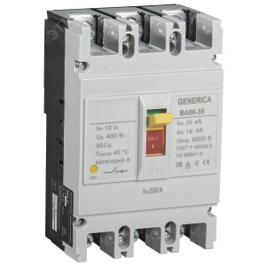Выключатель автоматический ВА66-35 3Р 200А 25кА GENERICA SAV30-3-0200-G