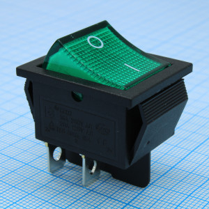 RWB-502 зеленый, Выключатель клавишный с подсветкой ON-OFF (4c) 16А 250В