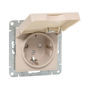Механизм розетки, 16А, IP44, с заземлением, со шторками, c крышкой, кремовый Эпика EKF UP1-SOI-111-44