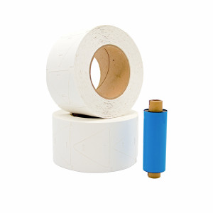 umpTPTS25003, Комплект для маркировки кабеля: бирка У-136 (форма-треугольник), материал - полипропилен, размер 55х60 мм, 1000 шт. (2 рулона по 500 шт.); риббон Resin, цвет - черный, втулка 25.4мм