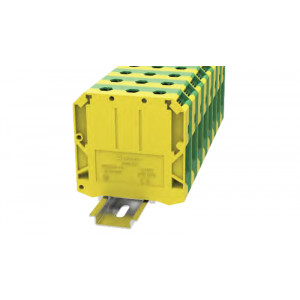 Заземляющая клемма DC95-PE-01P-1C-00Z(H), Заземляющая клемма, тип фиксации провода: винтовой, номинальное сечение: 95 мм кв., ширина: 25 мм, цвет: желто-зеленый, тип монтажа: DIN35, втычная перемычка,