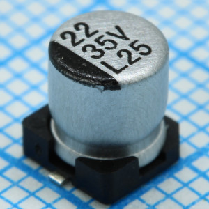 ELV220M35RB, Конденсатор алюминиевый электролитический 22мкФ 35В ±20% (5х5.5мм) для поверхностного монтажа 47мА 2000час 85°С лента на катушке