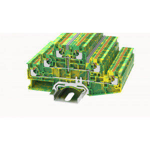 Заземляющая клемма DS1.5-3L-PE-01P-1C-00Z(H), Заземляющая этажная клемма, 3 этажа, тип фиксации провода: Push-in, номинальное сечение: 1.5 мм кв., ширина: 3,5 мм, цвет: желто-зеленый, тип монтажа: DIN35,