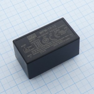 MPM-10-12, AC-DC med, 10.2Вт, вход 80...264В AC 47...440 Гц, выход 12В/0.85А, изоляция 4000В AC, на плату, 45.7х25.4х21.5мм, -40...+85°C