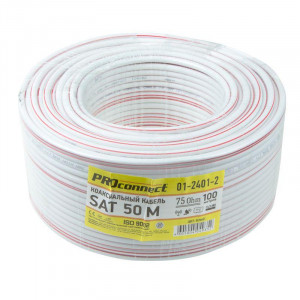 Кабель коаксиальный SAT 50 M, CCS/Al/Al, 75%, 75Ом, 100м, INDOOR, белый, в бухте 100м