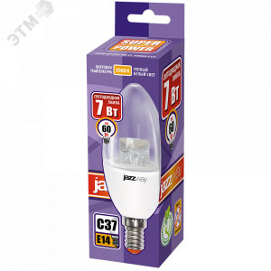 Лампа светодиодная PLED-SP CL 7Вт C37 свеча 3000К тепл. бел. E14 540лм 230В JazzWay 2853097
