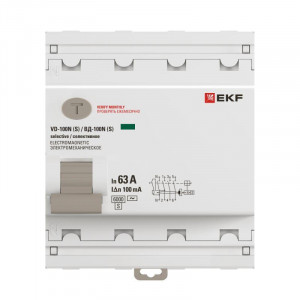 Выключатель дифференциального тока 4п 63А 100мА тип AC 6кА ВД-100N (S) электромех. PROxima E1046MS63100