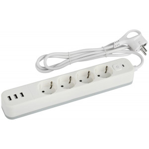 Сетевой фильтр SFE415-3xUSBA-W с базовой защитой с заземлением с выключателем 4 розетки+3xUSBA 3,1A 1,5м 10А белый Б0059227