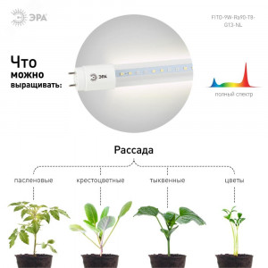Лампа светодиодная FITO-9W-Ra90-Т8-G13-NL 9Вт T8 линейная 46LED 2835 IP20 35000ч для растений полноспектральная стекло Б0042988