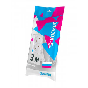 Удлинитель 3х3м 6А IP20 ПВС 2х0.75 YKsm3m-3g(6A)S