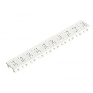 Маркировка для клемм (полоска) 9705A/8/10B PE, Маркировочные шильдики, для клемм сечением 6 мм.кв., боковая / верхняя, 10 шильдиков, нанесенные символы: PE, с горизонтальным расположением, размер шильдика: 5,75 x 8,3 мм, цвет: белый
