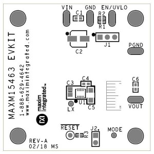 MAXM15463EVKIT#, Средства разработки интегральных схем (ИС) управления питанием EVkit for MAXM15463, 4.5V to 42V Input, 3.3V, 300mA Output, Integrated Inductor, u-SLIC Compact Step-Down Power Module