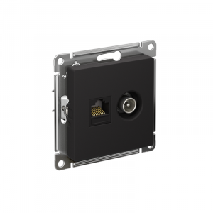 Розетка компьютерная + телевизионная 2-м AtlasDesign RJ45 кат.5E + TV механизм карбон SE ATN001089