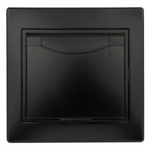 1-203-05 Розетка 2P+E Schuko с крышкой, 16А-250В, IP20, СУ, Plano, антрацит (10/10 Б0044568