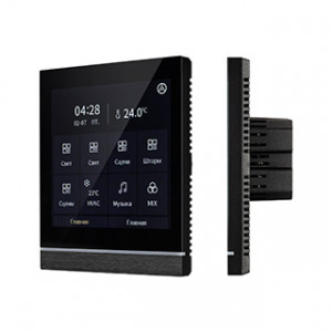 INTELLIGENT ARLIGHT Панель сенсорная KNX-113-40-MULTI-V4-IN (20-30V) 032386, Многофункциональная встраиваемая настенная панель стандарта KNX с цветным сенсорным дисплеем 4.0”. До 16 слайдов, на каждом до 8 элементов управления. Виджеты для RGBW, MIX (CCT), климатики, мультимедиа. Встроенный датчик температуры. Логические функции.