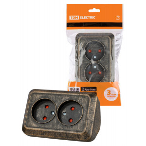 Розетка угловая двойная 2П открытой установки с з/ш IP20 250В 10А бронза "Ладога" SQ1801-0289