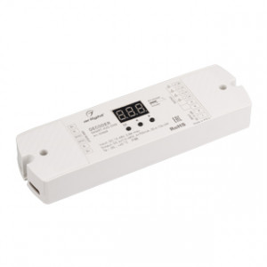 Декодер SMART-K20-DMX (12-48V, 4x700mA) 023828, Декодер тока DMX512 для трансляции DMX512 сигнала ШИМ(PWM) устройствам, таким как светильники и мощные светодиоды. Питание 12-48VDC. 4 канала, ток нагрузки 4x700mA, мощность нагрузки 33.6-134.4W. Входной сигнал DMX512, выходной сигнал ШИМ(PWM). Цифровой д