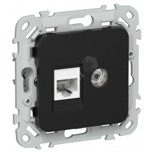 FLITE Розетка 2-местная RJ45/TV категория 5Е UTP РКТВ5е-2-0-ФлЧ черный IEK FI-AK22-1-K02