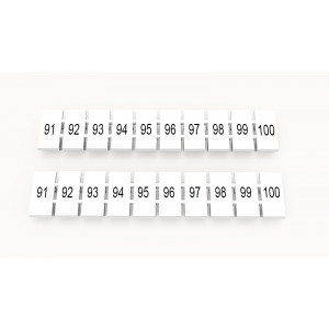 ZB5-10P-19-42Z(H), Маркировочные шильдики для клемм WS…, DC…, PC…, сечением 2,5 мм кв., центральная, 10 шильдиков, нанесенные символы: 91-100 с вертикальным расположением, размер шильдика: 4,55х10,7 мм, цвет белый
