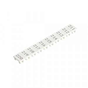 Маркировка для клемм (полоска) 9705A/6/10 B 211-220, Маркировочные шильдики, для клемм сечением 4 мм.кв., боковая / верхняя, 10 шильдиков, нанесенные символы: 211...220, с горизонтальным расположением, размер шильдика: 5,75 x 8,3 мм, цвет: белый