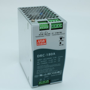 DRC-180A, AC-DC с функцией UPS, 179.4Вт, вход 90...264В АС/127...370В DC, выход 1: 13.8В/0…9А, выход зарядного устройства 13.8В/4А, изоляция 3000В АС, в корпусе 63х125.2х115мм, -20...+70°С