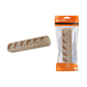 Колодка розеточная 6 гнезд 2П б/з 10А 250В "Эко" (сосна) SQ1806-0056