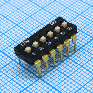 DS1040-01-06VBWB, DIP-переключатель 6 контактов монтаж в отверстие шаг 2.54мм