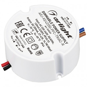 Блок питания ARJ-KE42350-PFC-TRIAC-R (15W, 350mA) 028269, Диммируемый источник тока по стандарту TRIAC с гальванической развязкой для светильников и мощных светодиодов. Входное напряжение 220-240 VAC. Выходные параметры: 27-42 В, 350 mА, 15 Вт. Встроенный PFC >0,92. Негерметичный пластиковый корпус IP 44. Габари