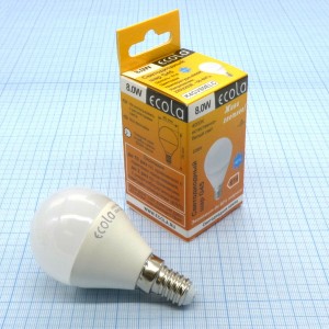 Лампа LED Ecola  8W хол шар (242), E14,4000k,78*45,G45,композит,K4GV80ELC