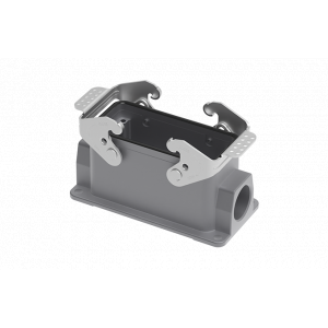 Закрытое основание разъема S16B-SM-2L.M-2PG21, Основание разъема на панель, закрытое, типоразмер 16B, с уплотнителем, 2 отверстия с резьбой для кабельных вводов PG21, с двумя защелками, без защитной крышки, материал корпуса: алюминиевый сплав