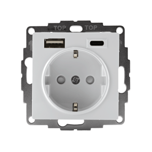 Розетка AtlasDesign 16А с 2-мя заряд. устройствами USB тип A+C 5В/2.4А 2х5В/1.2А механизм бел. SE ATN000132