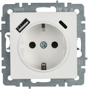 Розетка BRITE РЮш11-1-БрБ 16А с USB A+C 18Вт с заземл. защ. шторки бел. BR-R14-16-U22-018-K01