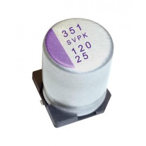 50SVPK33M, Конденсатор алюминиевый полимерный 33мкФ 50В ±20% ( 8х6.9мм) для поверхностного монтажа 0.035Ом 850мА 1000час 125°С лента на катушке