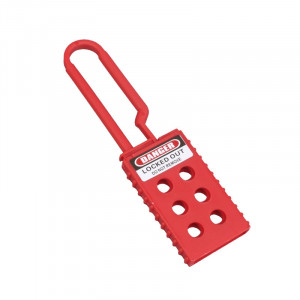 gwrK41, Множитель замковый диэлектрический с утолщенной дужкой, полипропилен, диаметр дужки – 7 мм, 157х46 мм, цвет – красный, 1 шт/упак