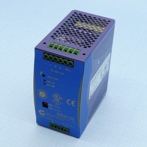 DRA120-24SSA, Преобразователь AC-DC на DIN-рейку  120Вт, выход 24В/5A, вход 93…132VAC / 186…264V AC( по выбору), 47…63Гц / 210…370VDC, screw terminal, изоляция 3000V AC, : 126х124х64мм, -10…+50°С
