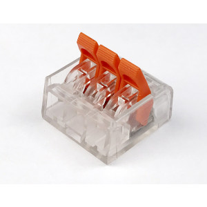 Клемма CM-221-2P, Клеммная колодка, 2 полюса, рычажковый зажим провода, сечение провода: 0.2 - 4 мм кв., номинальные характеристики: 450 V; 32 A; цвет прозрачный