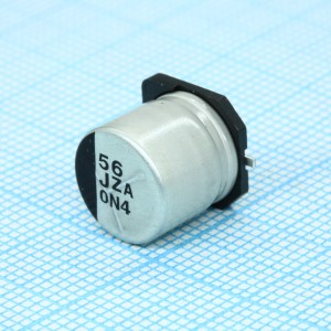 EEHZA1J560P, Полимерный гибридный алюминиевый конденсатор 56мкФ 63В ±20% (10 X 10.2мм) для поверностного монтажа 0.03Ом 1800мА 10000час 105°C автомобильного применения