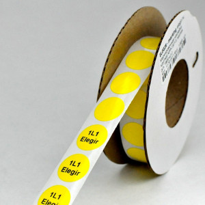 Маркировка круглая NPP-15/1-Y, Маркировочная наклейка, для токоведущих шин и электрооборудования, диаметр 15 мм, цвет желтый, Наклеек в ряду - 1, для принтера: RT200, RT230, в упаковке 1800 наклеек
