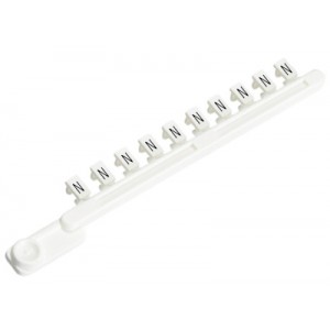Гребенка с шильдиками 9704 A/NG B, Гребенка составных шильдиков, боковая / верхняя, 10 шильдиков, нанесенные символы: N,N, ... ,N цвет: белый