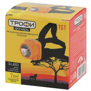 Фонарь аккумуляторный налобный TG1 1LED яркий аккум. 4В 0.5А.ч ЗУ 220В Б0053033